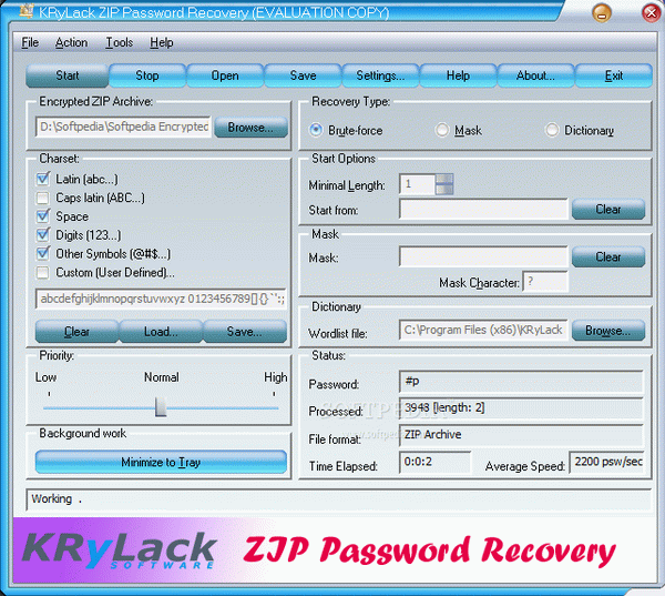 KRyLack ZIP Password Recovery Crack & Activator